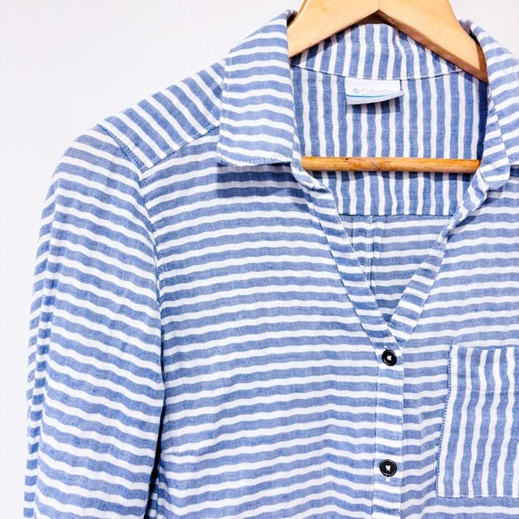 COLUMBIA Blue and white striped cotton button down shirt - Picture 2 of 8
